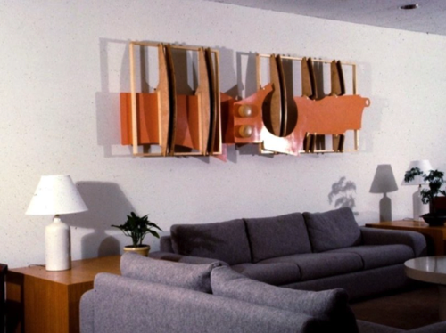 Two on Ten At Sixteen
Mixed Wood, Lacquers
9&rsquo;6&rdquo;L. x 3&rsquo;3 1/2&rdquo;W. x 10 1/2&rdquo;D.   
1985