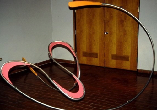 Round About
Steel, Wood, Hardware, Paint
8&rsquo;7&rdquo;L. x 6&rsquo;W. x 6&rsquo;10&rdquo;H.
1992