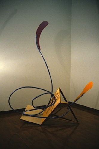 Around & Around & Away
Wood, Steel, Hardware, Paint
7&rsquo;6&rdquo;L. x  4&rsquo;3&rdquo;W. x 8&rsquo;10&rdquo;H.
2001