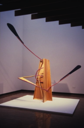 Out & In & Out Again
Wood, Steel, Hardware, Paint
9&rsquo;4 3/4&rdquo;L. x  5&rsquo;4 3/4&rdquo;W. x 9&rsquo;1 3/4&rdquo;H.
2000