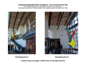 Image Sheet-Proposed Suspended 
Kinetic Sculptures
Converging Arcs I & II
CAD Drawing (Site)
8 1/2&rdquo; x 11&rdquo;
2009